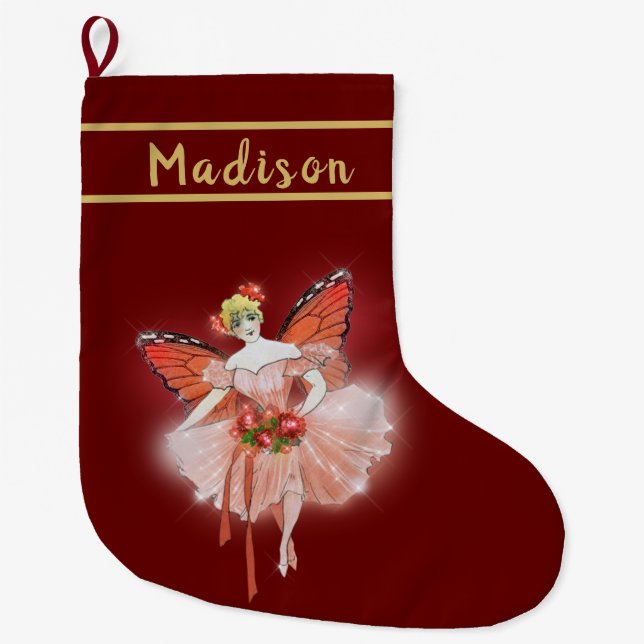 Pretty Butterfly Wing Fairy Large Christmas Stocking (Front)