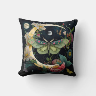 Pretty butterfly with moon and flowers-Pillow Throw Pillow