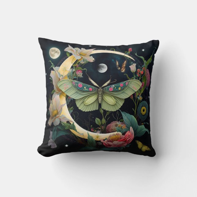 Pretty butterfly with moon and flowers-Pillow Throw Pillow (Front)