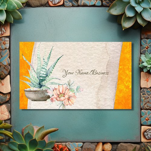 Pretty Cactus and Flower Southwest Succulent Business Card