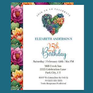 Pretty Cactus Heart 25th Birthday Invitation