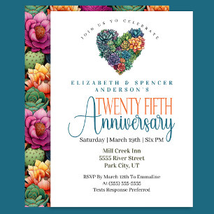 Pretty Cactus Heart 25th Wedding Anniversary Invitation