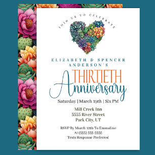 Pretty Cactus Heart 30th Wedding Anniversary Invitation