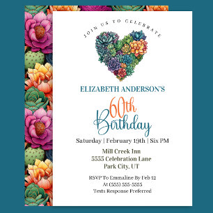 Pretty Cactus Heart 60th Birthday Invitation