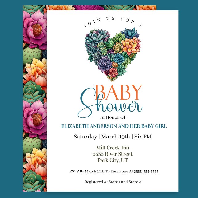 Pretty Cactus Heart Girl Baby Shower Invitation (Creator Uploaded)
