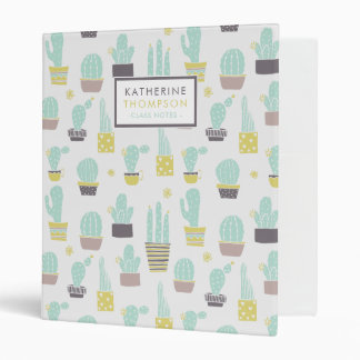 Pretty Cactus Pattern Personalized 3 Ring Binder