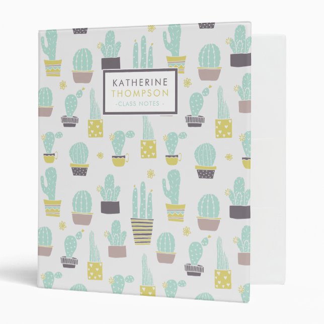 Pretty Cactus Pattern Personalized 3 Ring Binder (Front/Inside)