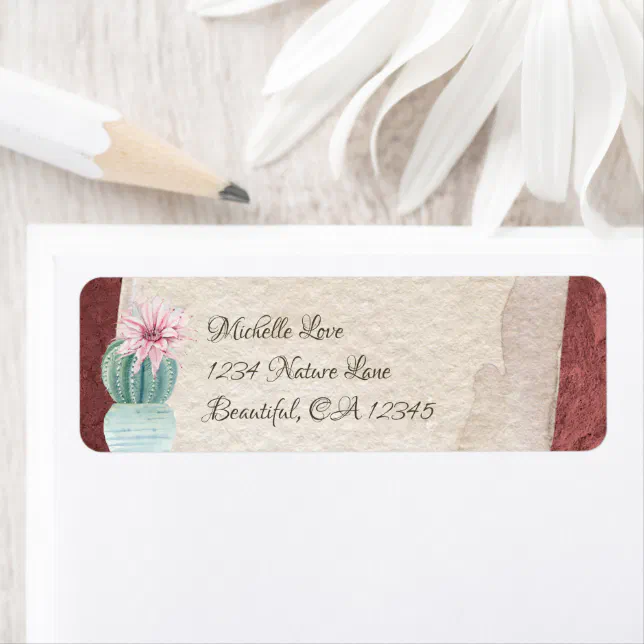 Pretty Cactus with Flower Southwest Address Label | Zazzle