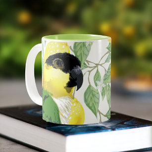 Pretty Caique Parrot & Fresh Spring Lemon Pet Bird Two-Tone Coffee Mug