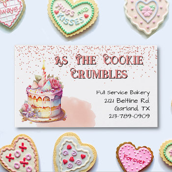 Pretty Cake And Faux Glitter Bakery Business Card by DizzyDebbie at Zazzle