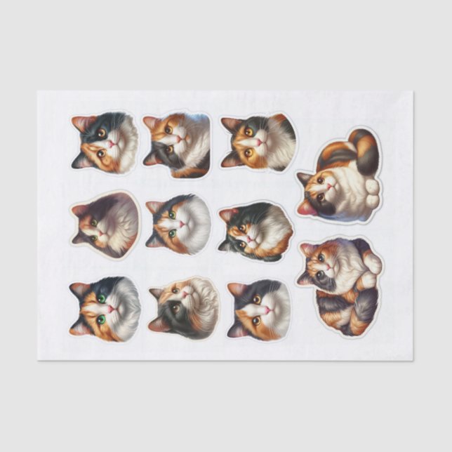 Pretty Calico Cat Fussy Cuts Tissue Paper (Front)