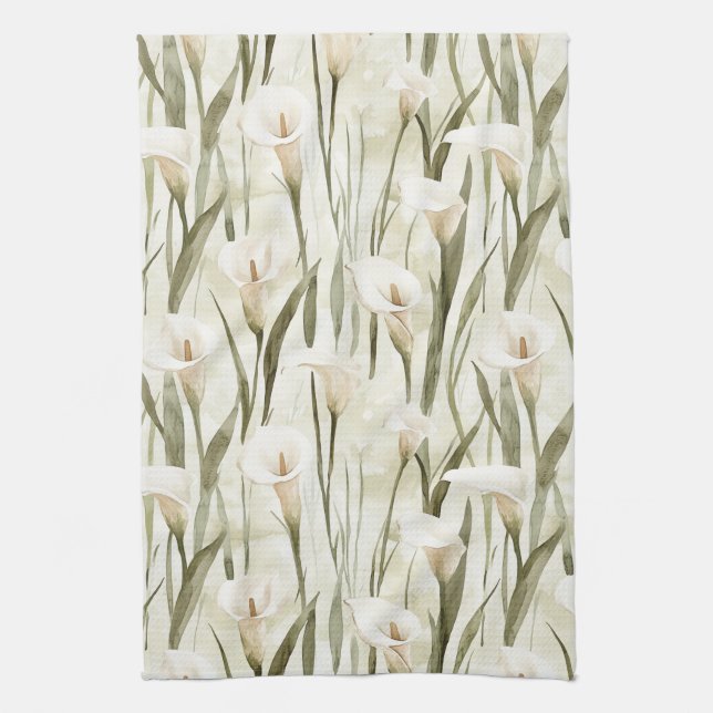 Pretty Calla Lilly Flowers Kitchen Towel (Vertical)