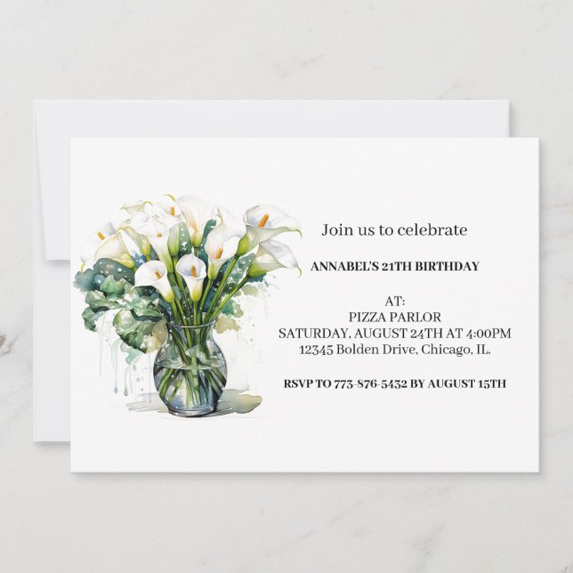 Pretty Calla Lily Flowers Birthday Party Invitation (Front)