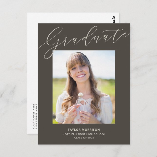 Pretty Calligraphy 1-Photo 2025 Graduation Postcard (Front/Back)