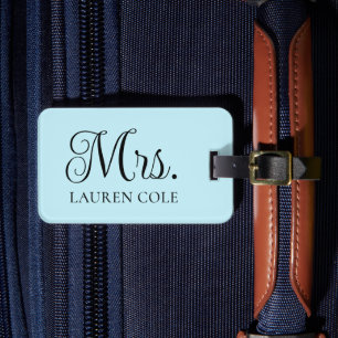 Pretty Calligraphy Light Blue Mrs Personalized Luggage Tag