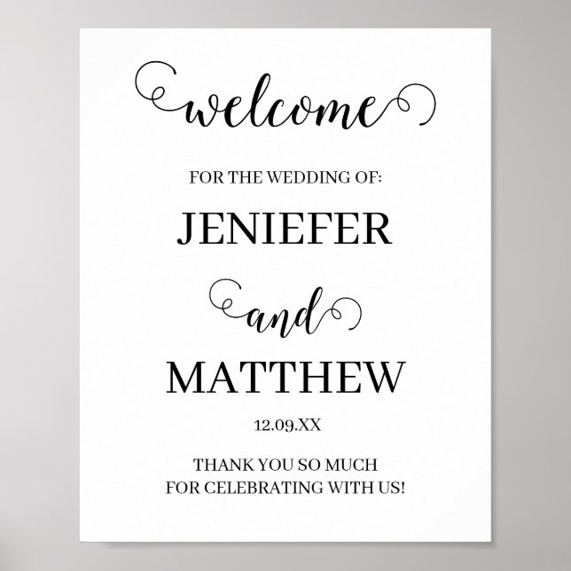 Pretty Calligraphy Script Black And White Wedding  Poster (Front)