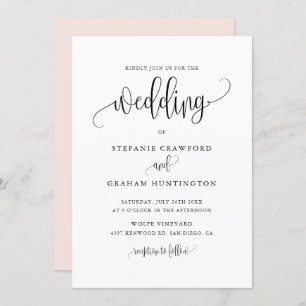Pretty Calligraphy Script Black Wedding Invitation