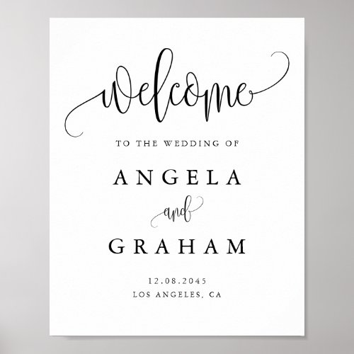 Pretty Calligraphy Script Black Wedding Welcome Poster