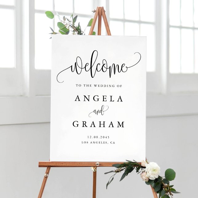 Pretty Calligraphy Script Black Wedding Welcome Poster (Pretty Calligraphy Script Black Wedding Welcome Poster)
