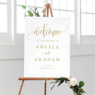 Pretty Calligraphy Script Gold Wedding Welcome Poster