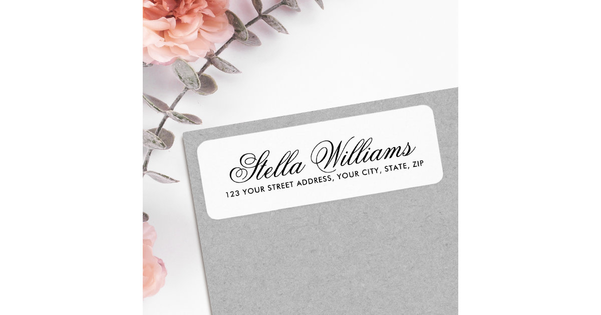 Pretty calligraphy script simple white address label | Zazzle