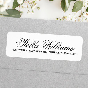 Pretty calligraphy script simple white address label