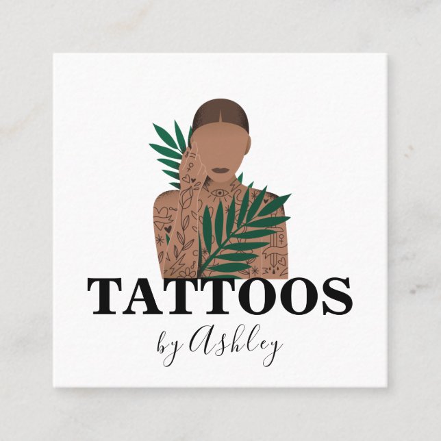 Pretty Calligraphy Tattoo Artist Social Media Girl Square Business Card (Front)