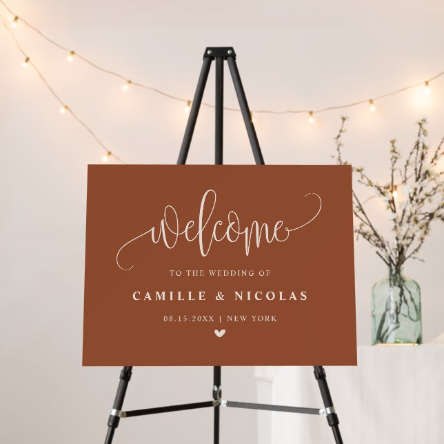 Pretty Calligraphy Terracotta Wedding Foam Board (In Situ (Stand))