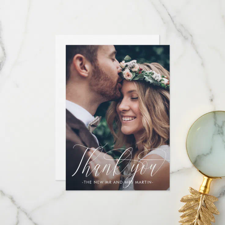 Pretty Calligraphy Wedding Thank You Photo
