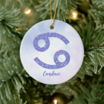 Pretty Cancer Astrology Custom Purple Christmas Ceramic Ornament