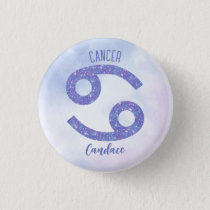 Pretty Cancer Astrology Sign Personalized Purple Button