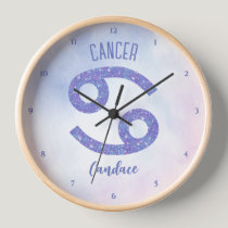 Pretty Cancer Astrology Sign Personalized Purple Clock