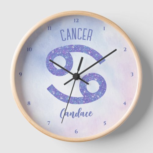 Pretty Cancer Astrology Sign Personalized Purple Clock