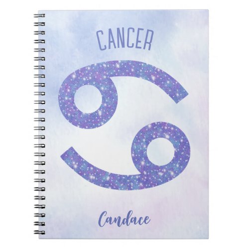 Pretty Cancer Astrology Sign Personalized Purple Notebook