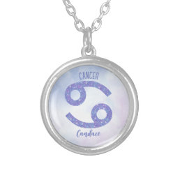 Pretty Cancer Astrology Sign Personalized Purple Silver Plated Necklace
