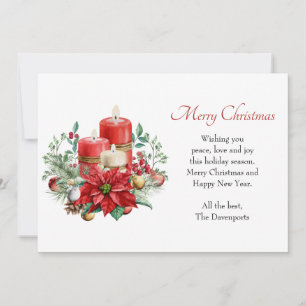 Pretty Candles and Poinsettia Bouquet Christmas Holiday Card