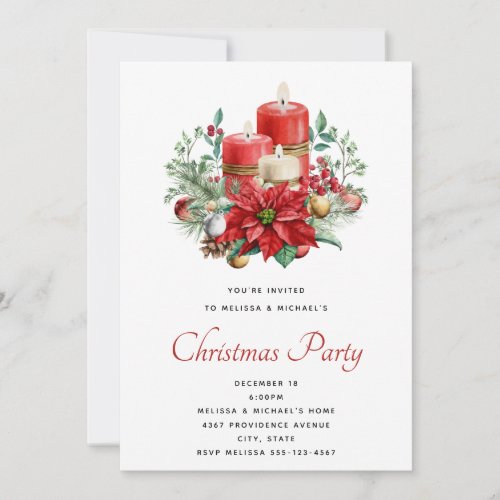 Pretty Candles and Poinsettia Bouquet Christmas Invitation