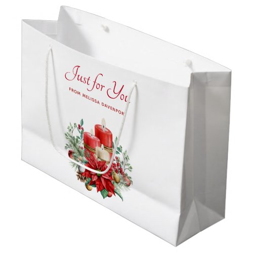 Pretty Candles and Poinsettia Bouquet Christmas Large Gift Bag