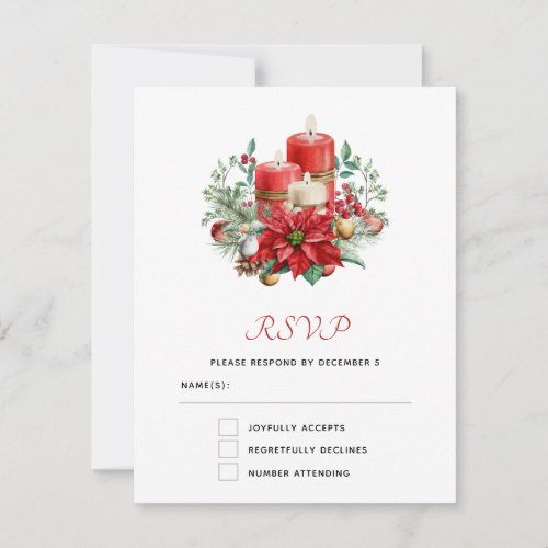 Pretty Candles and Poinsettia Bouquet Christmas RSVP Card