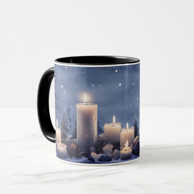 Pretty Candles in the Snow Holiday Mug (Front Left)
