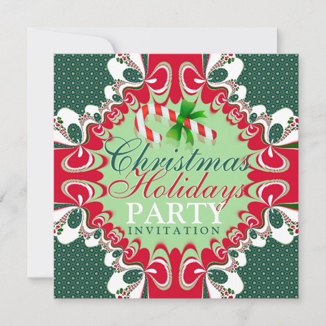 Pretty Candy Cane Red Christmas Party Invitations (Front)