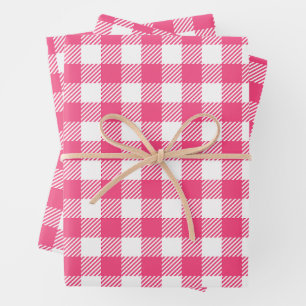 Pretty Candy Pink And White Buffalo Plaid Wrapping Paper Sheets