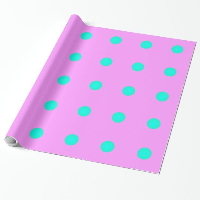 Pretty Candy Pink with Aqua Dots >Wrapping Paper (Unrolled)
