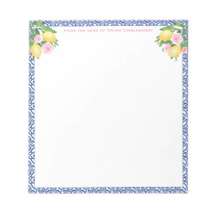 Pretty Capri Lemons Blue Tiles From The Desk Of Notepad