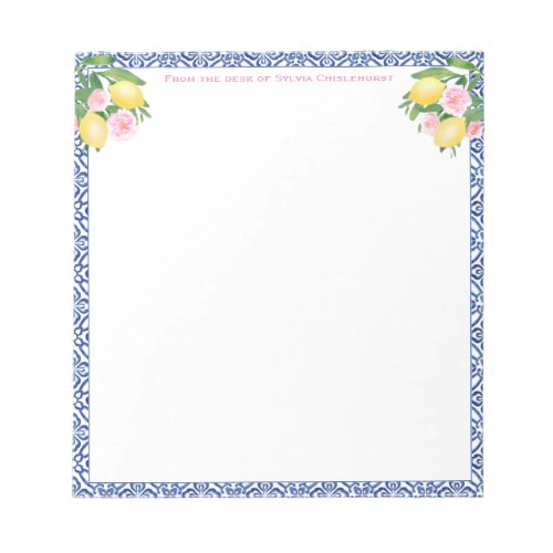 Pretty Capri Lemons Blue Tiles  From The Desk Of Notepad