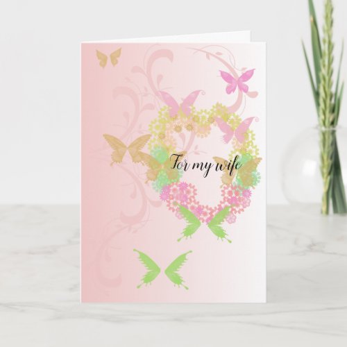 Pretty Card with Floral Heart and Butterflies