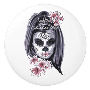 Pretty Carnival mask woman skull Thunder_Cove Ceramic Knob