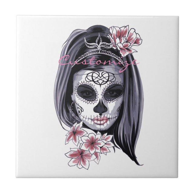 Pretty Carnival mask woman skull Thunder_Cove Ceramic Tile (Front)