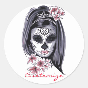 Pretty Carnival mask woman skull Thunder_Cove Classic Round Sticker