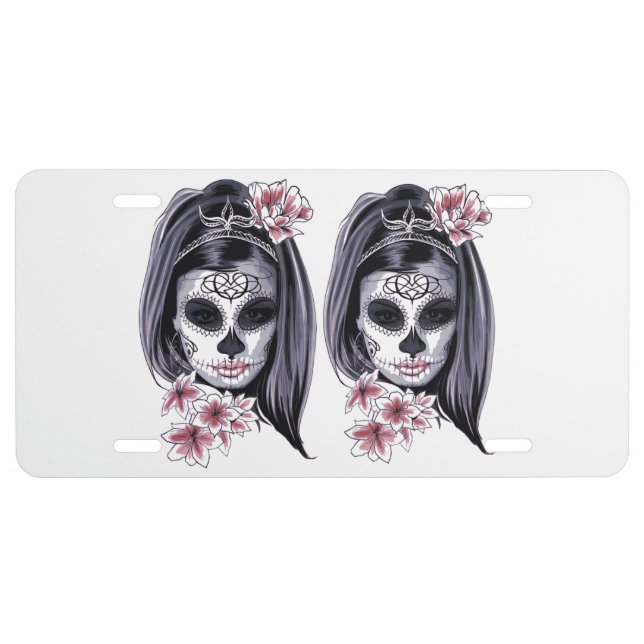 Pretty Carnival mask woman skull Thunder_Cove License Plate (Front)